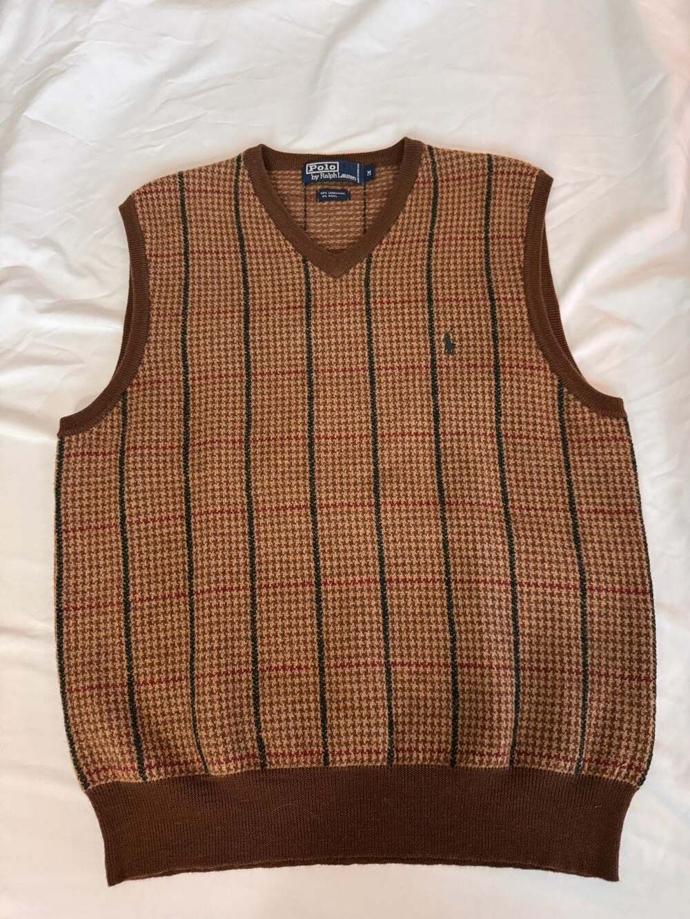 Polo by Ralph Lauren Sweater Vest Size M Brown Plaid Lambswool